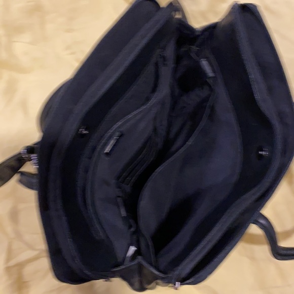 BNWOT Danier Black Leather Briefcase bag with long strap.  Many pockets. - Picture 4 of 5